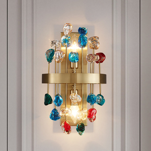后现代简约客厅彩色玻璃壁灯创意浪漫温馨卧室餐厅样板间水晶灯具