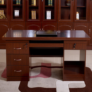 成都新中式办公家具电脑办公桌政府油漆桌实木皮单人财务桌职员桌