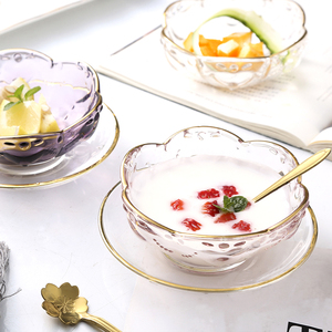 日式金边玻璃碗高档燕窝碗糖水碗盅水果沙拉碗甜品碗家用碗套创意