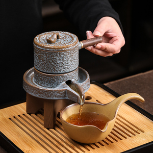 懒人石磨茶具单个旋转出水功夫茶壶复古时来运转自动喝茶冲泡茶器
