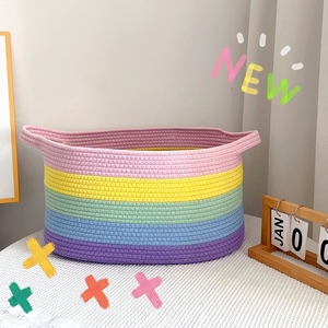 彩虹方脏衣篮大容量收纳筐客厅棉线编织卧室玩具手工彩色脏衣筐桶