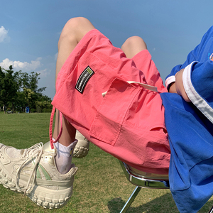多巴胺粉色速干工装短裤男夏季薄款美式大口袋宽松冰丝休闲五分裤