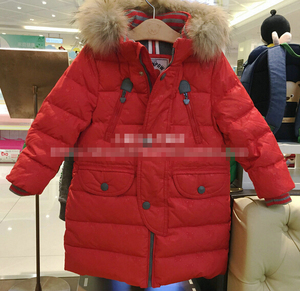 特卖韩版小熊男童大红色羽绒服中长款羽绒儿童羽绒保暖外套