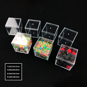 塑料透明糖果盒天地盖正方形办公桌面有盖食品储物盒子小四方盒子