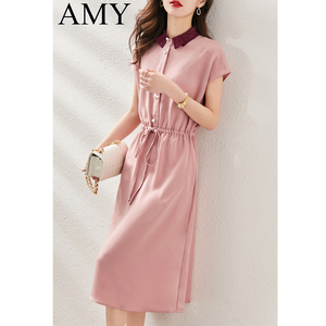 2024夏季女式新款法式粉色气质收腰显瘦温柔风薄款减龄雪纺连衣裙