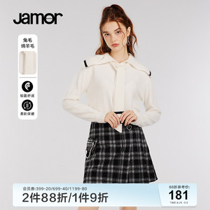 Jamor春冬季新款海军领甜美针织衫女简约白色气质毛衣甜美上衣