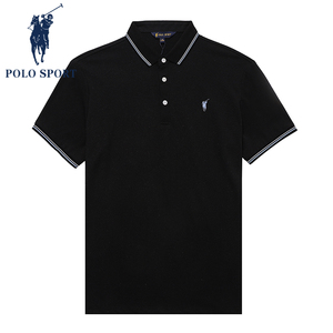 Polo Sport短袖POLO衫男装夏季纯色修身t恤翻领商务休闲长袖上衣