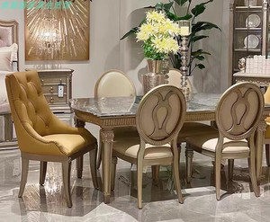 美式新品家具art筑源长方形餐台法式复古实木雕花欧式餐桌椅组合