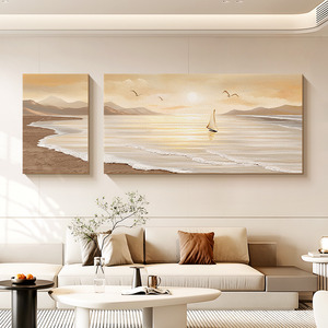 现代简约客厅装饰画一帆风顺沙发背景墙挂画高级感立体砂岩壁画