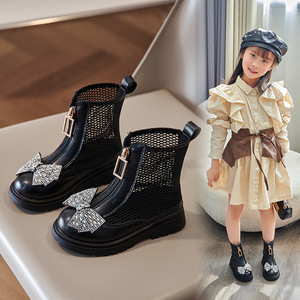 女童网靴2024年夏款超薄款网面镂空小跟柳丁中大童公主凉靴儿童