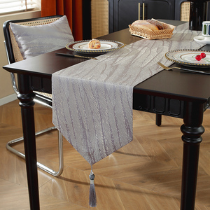 灰色羽毛桌旗轻奢高端茶桌垫布美式茶台桌布长条茶几客厅斗柜盖布