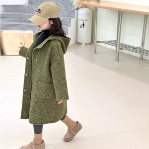 韩国新款高端澳羊毛儿童双面羊绒大衣中长款女童中大童毛呢外套厚