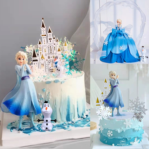 烘焙蛋糕装饰魔法艾莎公主爱莎雪宝摆件城堡雪花插件女孩生日配件