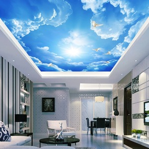 3d立体蓝天白云墙布酒店客厅卧室天花板吊顶壁纸走廊棚顶天空墙纸