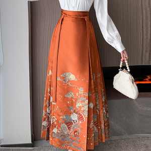 胡萝卜色马面裙日常穿国风汉元素裙子女装新中式半身长裙女春秋冬
