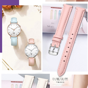 真皮手表带适用阿玛尼 天梭 ck dw 12 16 14mm 粉红色 白色手表带