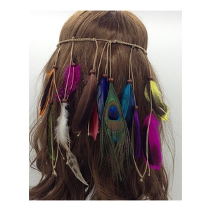 民族风波西米亚民族海边度假编织羽毛前额发带发饰头绳腰带两用