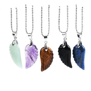 天然水晶石头吊坠项链粉晶紫晶天使之翼羽毛形状男女情侣饰品礼物
