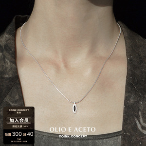 OLIO E ACETO 纯银卫星吊坠项链 925银黑曜石玛瑙原创设计锁骨链