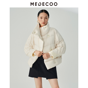 MEDECOO/墨蒂珂2023冬季新品螺纹长袖翻领茧型短款羽绒服MHD11108
