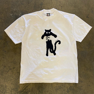 7vn7vn7vn 重磅不透 奇怪的猫咪港风男女情侣款小众设计感短袖T恤