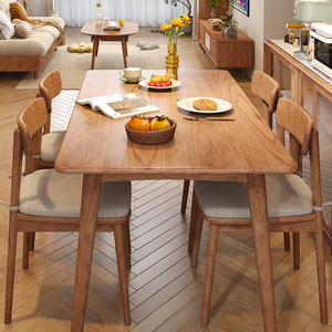 实木餐桌长方形小户型樱桃木家用简约北欧风原木日式饭桌