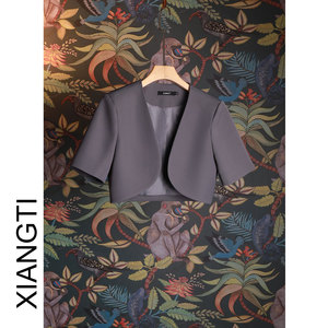 XT西装外套女2024新款超短款灰色短袖春夏季显瘦小个子格雷系穿搭
