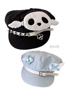 日系动漫二次元地雷系帽子贝雷帽y2k骷髅朋克亚文化报童帽画家帽
