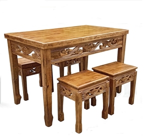 碳化实木餐桌椅组合 仿古实木餐桌椅农家乐火锅店餐厅专用餐桌