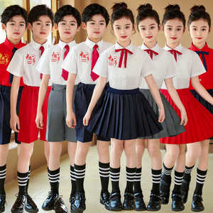 六一儿童大合唱演出服小学生朗诵表演服英伦风校服男女童短袖套装