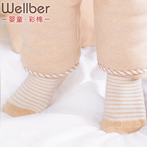 威尔贝鲁 婴儿袜子宝宝 彩棉儿童袜子男女童纯棉0岁秋冬