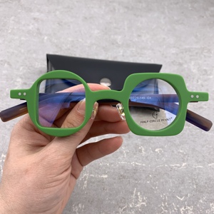 半圆点手工板材个性一方一圆绿框高度近视眼镜 异形造型眼镜框架