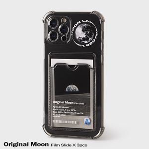 适用于苹果iPhone14手机壳13promax拍立得卡套15p可放打印照片卡包一体门禁卡槽x月球个性潮透明四角防摔护套