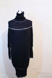 ROMY 大牌原单黑底白边特色设计高领长袖针织裙打底裙长裙薄款