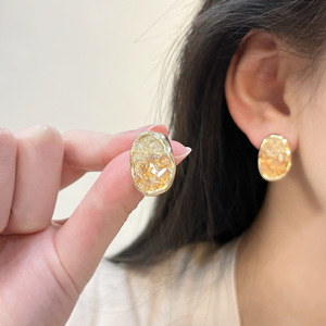 赵露思同款耳环2023年爆款耳环橘色水晶耳钉女高级感独特设计耳夹