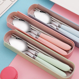 便携式筷子勺子套装叉子三件套学生餐具盒单人可爱不锈钢勺叉