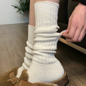 羊毛小腿袜女秋冬季白色羊绒堆堆袜子女加厚保暖中筒袜日系长筒袜