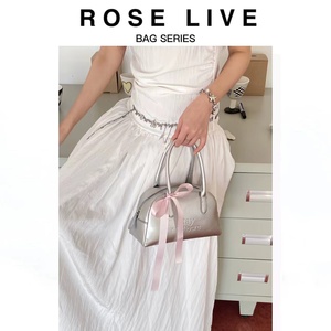 ROSE LIVE银色时髦精手提波士顿包大容量保龄球包辣妹单肩斜挎包