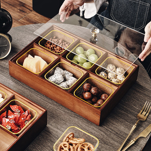 干果盒坚果零食收纳客厅家用瓜子茶点糖果双层实木分格水果盘中式