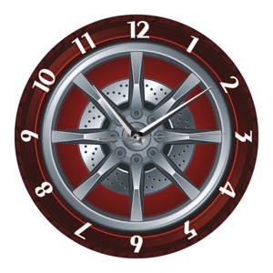 创意赛车跑车车轮印刷时钟红黑款式轮胎挂钟无声扫秒家居装饰挂钟