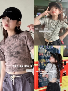 阿尼卡ANIKA韩国童装夏女童短袖T恤修身齐腰短款潮酷街舞街拍嘻哈