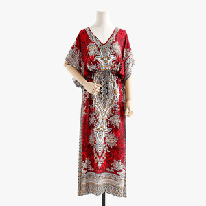印度花袍子（红色）东南亚民族风印花宽松长裙复古棉麻文艺连衣裙