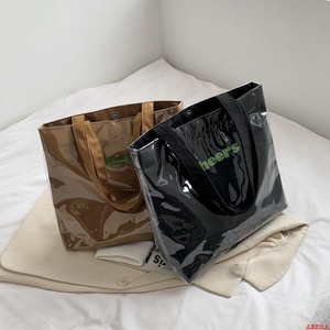 购物袋韩国大容量PVC透明帆布包小清新时尚INS购物袋百搭果冻单肩