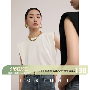 TORIGHT 欧美白色直角肩上衣垫肩T恤女无袖背心设计感夏季ins宽松