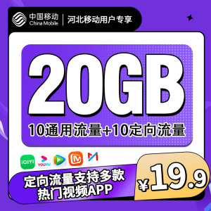 河北移动19.9元假日畅享包20GB流量河北移动流量充值河北流量包