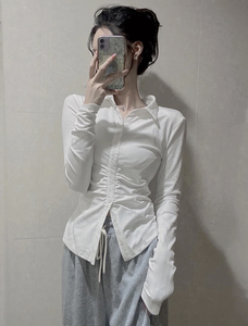 法式白色收腰修身jk衬衫女春秋冬设计感小众衬衣内搭打底长袖上衣