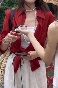 法式亚麻红色衬衫女长袖薄款宽松外搭韩版天丝棉麻防晒衣2024夏季