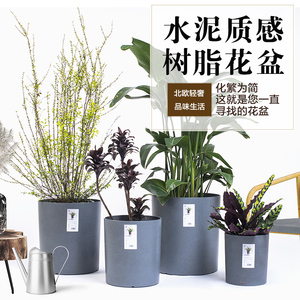 现代简约北欧风格ins磨砂仿水泥圆盆客厅阳台大型植物龟背竹花盆