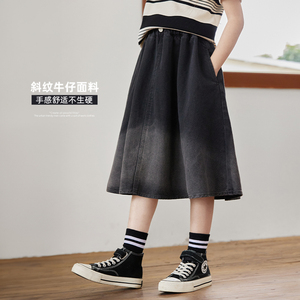 陈大猪 女童牛仔裙2024夏季新款韩版黑色渐变半身裙洋气儿童裙子