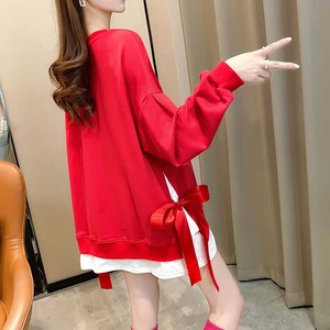 卫衣女2023年新款秋季薄款时尚假两件慵懒大码圆领长袖红色上衣
